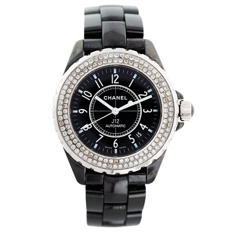 small ladies chanel watch 18k diamond bezel black|Diamond watches .